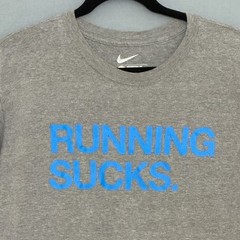 Nike Running Sucks Graphic T-Shirt Mens XL Gray Sun Faded Sarcastic Gym Tee
