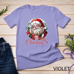 Jolly Stained Glass Santa Claus Face Graphic Tee Funny Christmas Unisex T-shirt