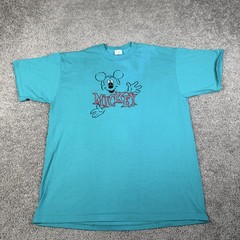 Vintage Disney Velva Sheen Shirt Mens XL Blue Green Mickey Mouse Embroidered 90s