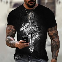 Camiseta Con Estampado 3d De Brújula Para Hombre Camisa Corta Moda Hip-hop Lujo