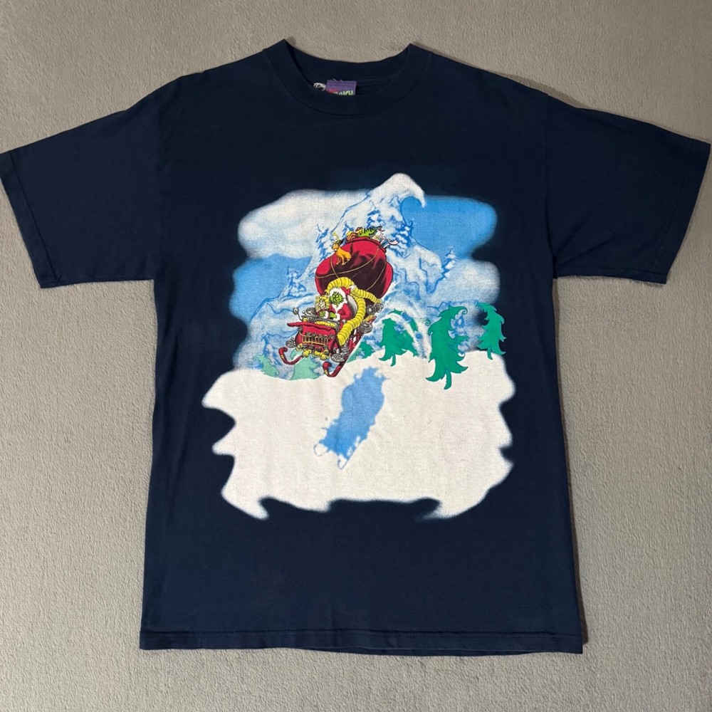 Dr. Seuss The Grinch Vtg Y2K Christmas 3D Graphic Santa Comedy Humor T Shirt -L