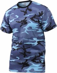 Mens Sky Blue Camouflage Tactical Military Short Sleeve T-Shirt