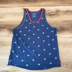 American Eagle Mens XS Blue Star Print Tank Top Patriotic Ringer Athletic Fit