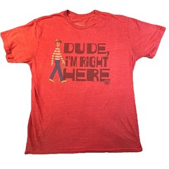 Where’s Waldo Dude I’m Right Here Graphic Tee Red Mens L Funny Shirt -432