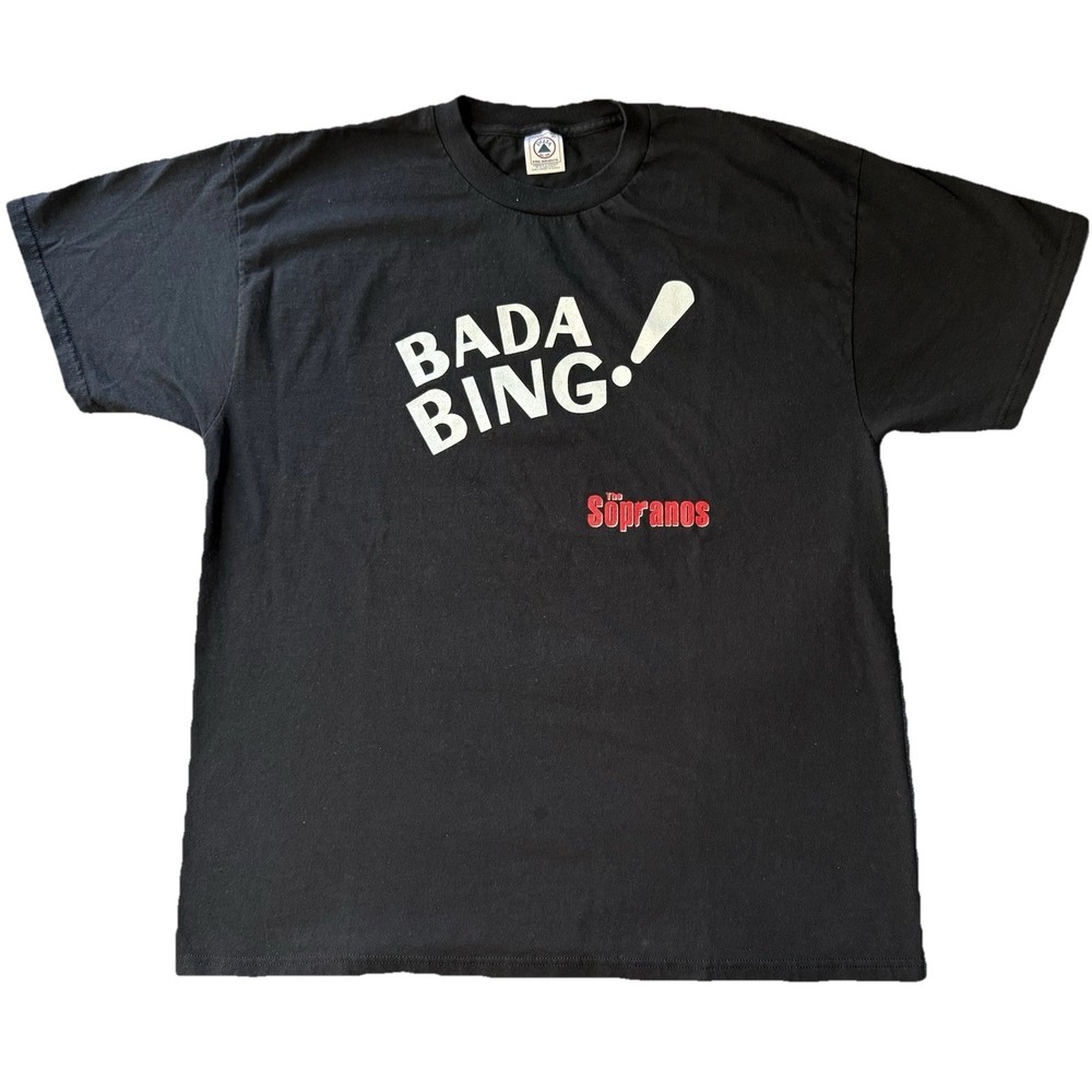 Vintage 90s Y2K The Sopranos Bada Bing! HBO TV Promo Shirt Black Size XL Flaw