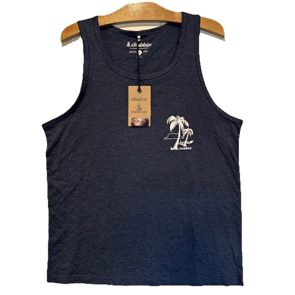 Chubbies Mens NWT The Relaxer Tank Sleeveless Shirt Navy Sz S Ret $30