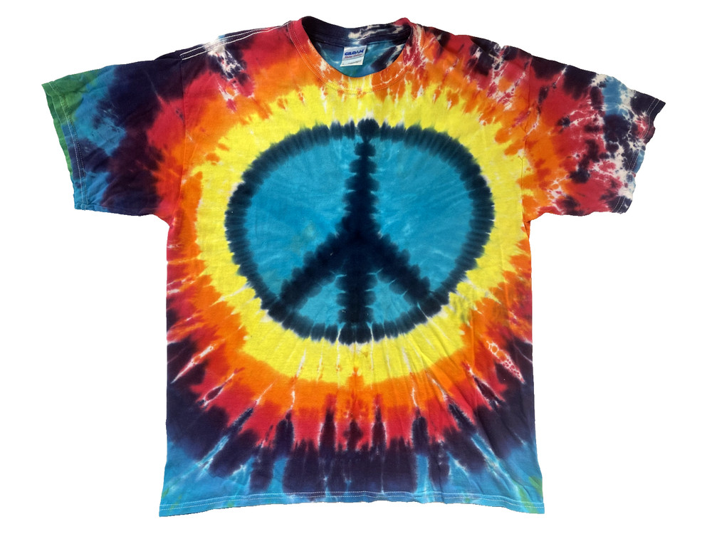 90s Vintage Mens Shirt Large Tie Dye Peace Sign Starburst Cotton Hippie