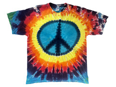 90s Vintage Mens Shirt Large Tie Dye Peace Sign Starburst Cotton Hippie
