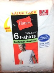 Hanes Men’s White 6-Pk Crew Neck Tagless T-Shirts Small (34-36″)