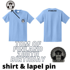Tom of Finland 100th Birthday 100 T-shirt Tee Shirt and Pin Enamel Lapel Pin
