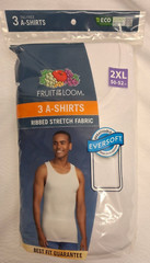 Fruit of the Loom Men’s 3 pack A-Shirts Size 2XL 50-52in Ribbed Stretch Fabric