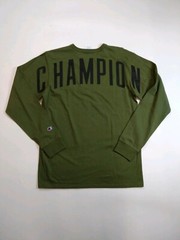 mens champion 100% authentic crewneck L/S t-shirt size large soild logo green