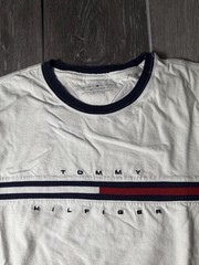 Tommy Hilfiger vintage Striped Logo Ringer T-Shirt White Size XL