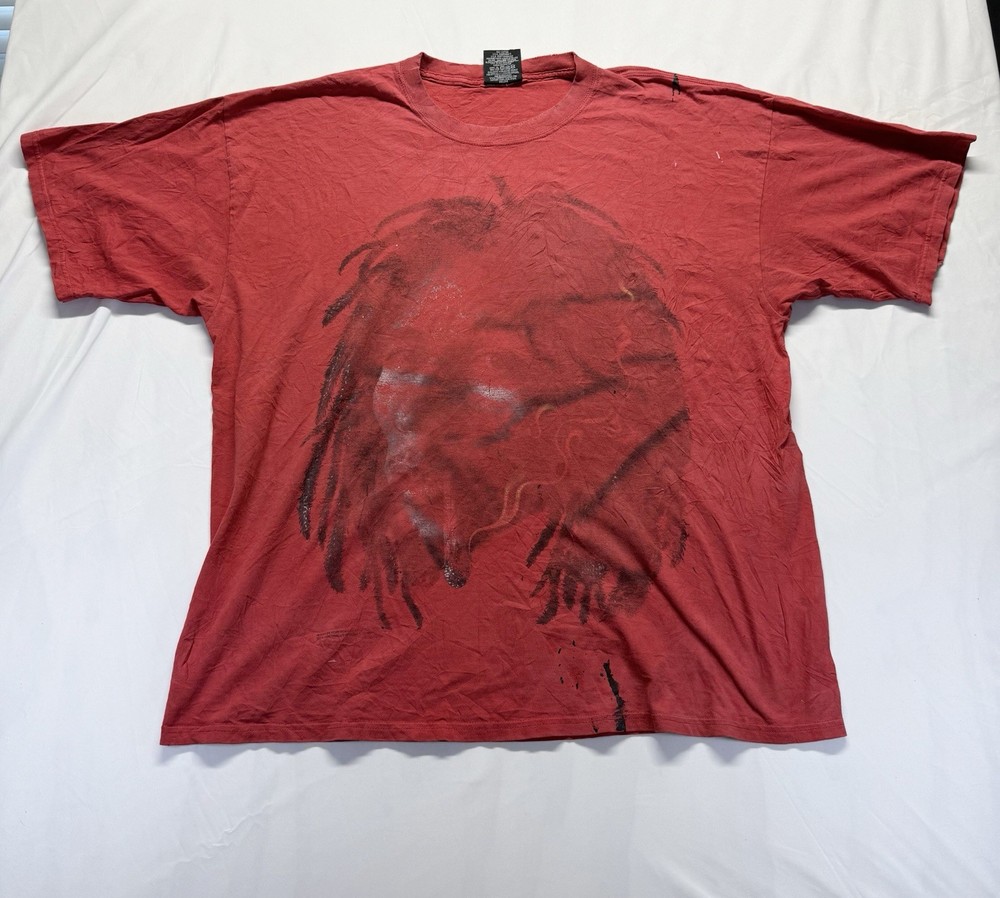 Vintage Zion Rootswear Bob Marley Shirt Size 2XL Red Guitar Reggae Band Music