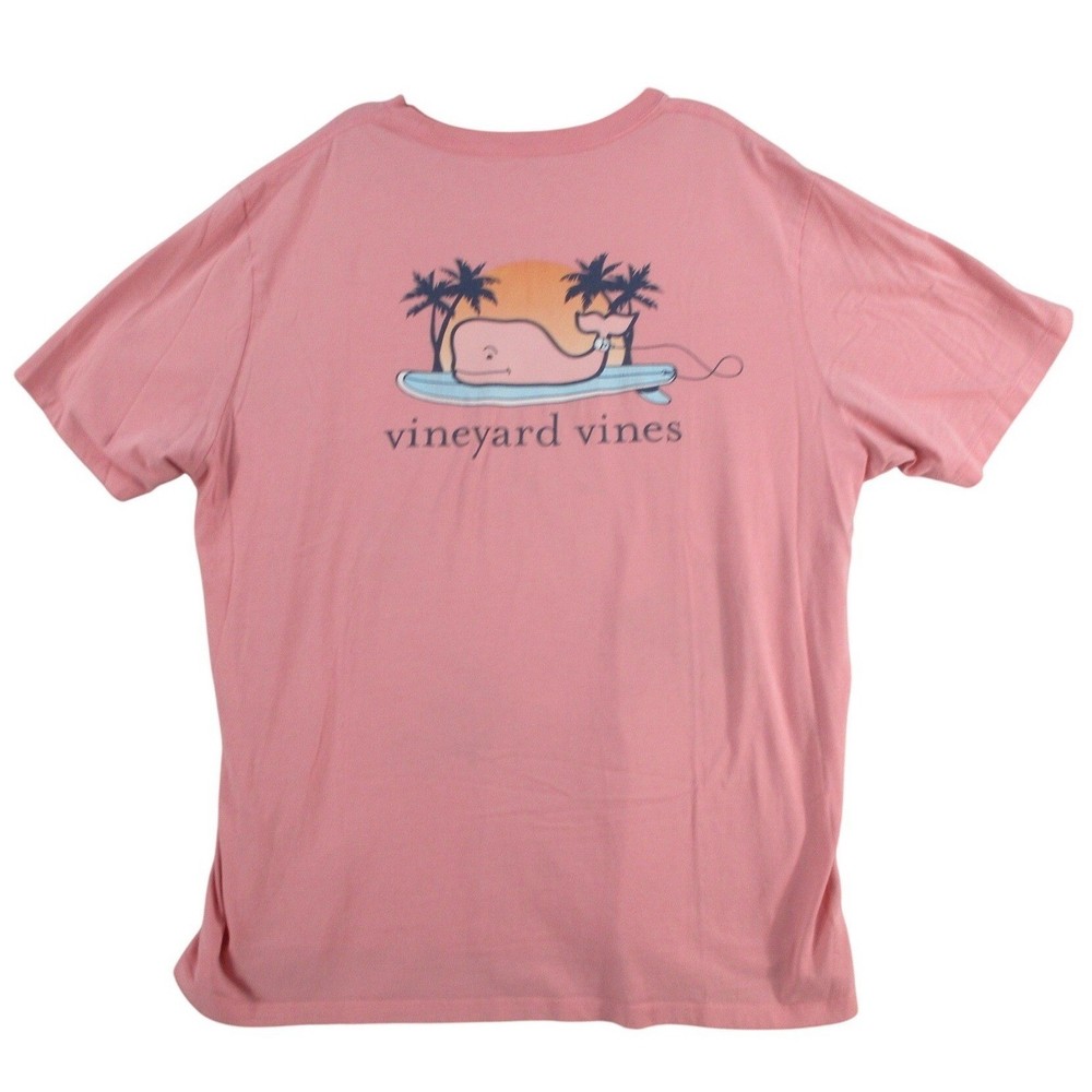 Vineyard Vines Mens XL Pink Surfboard Whale Graphic Pocket T-Shirt Short Sleeve