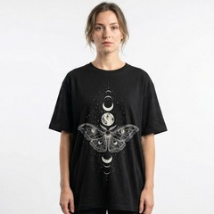 Moth Moon Phases Starfield T-Shirt Celestial Lunar Witchy Mystic Night Sky Tee