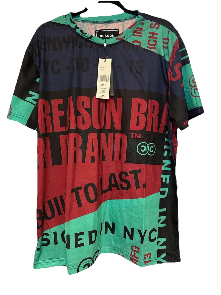 Reason Brand All Over Graphic T-Shirt Men’s Size XL Multi Colors Unisex NWT
