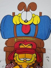 Vintage 1991 Garfield Odie Camping Shirt OSFA Single Stitch Jumbo Print Tee