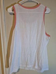 Blue Crown Men’s White Tank Top Pink Trim Pocket Scoop Neck Sleeveless S