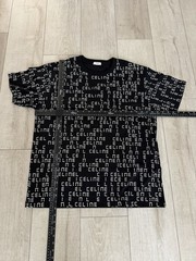 Men L New Celine All Over Digital Print Black Crewneck T Shirt Authentic