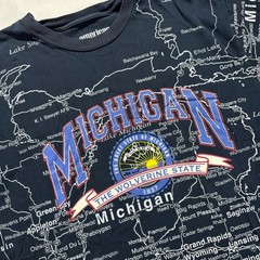 Vintage Michigan All Over Print Map T-Shirt Men’s Medium USA Map Short Sleeve