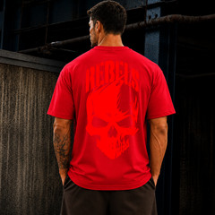 Oversized Skull Graphic Print Cotton T-Shirt Men’s Streetwear Gym Workout Sport