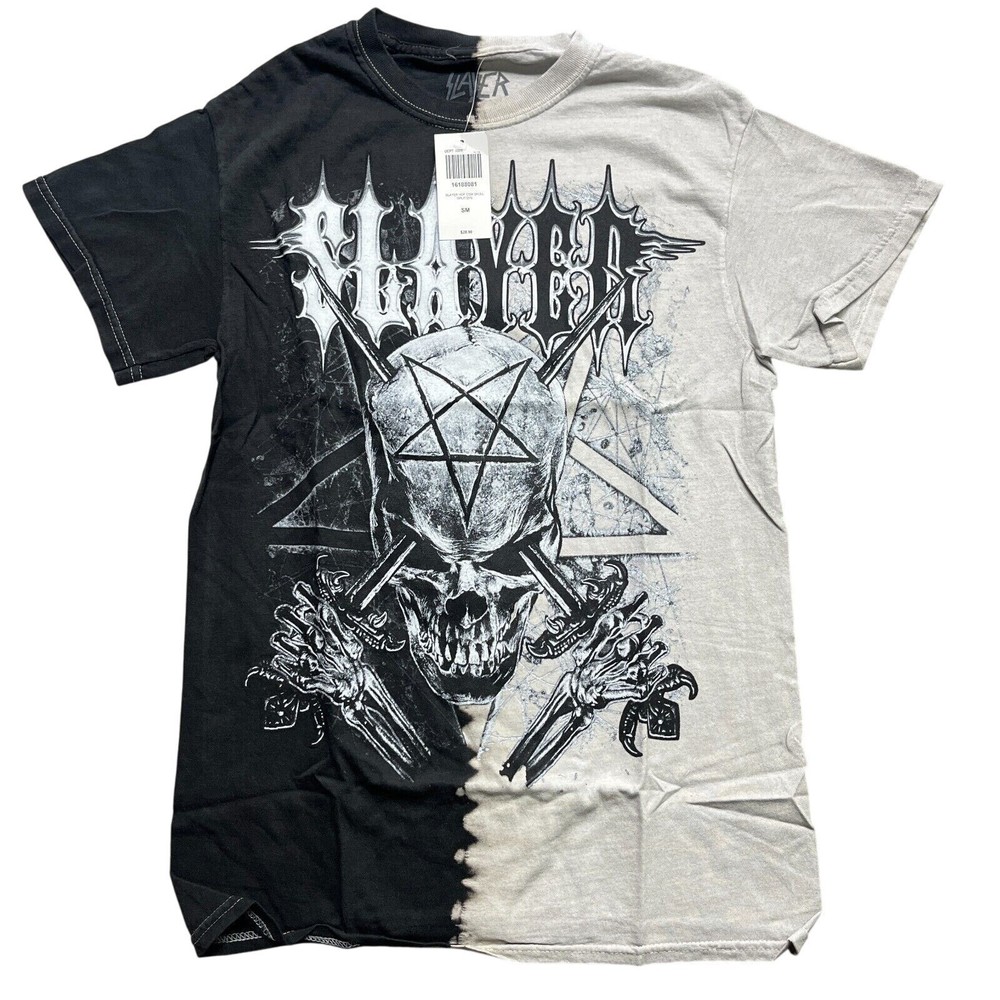Slayer Skull Split Small Tee Tie Dye Thrash Metal Band Black White Shirt Rock T