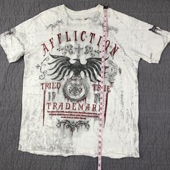Affliction Shirt Men XL White Tried True Trademark Eagle Graphic Biker Red Foil