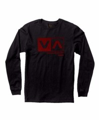RVCA CUT OUT BOX Black Red Distressed Screenprint L/S Standard Fit Men’s T-Shirt