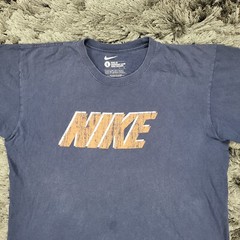 Nike T-Shirt Mens Large Blue Loose Fit Cotton Swoosh Short Sleeve Pullover Flaw
