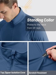 TACVASEN Sun Protection Shirts for Men Long Sleeve 1/4 Medium, #01blue Grey