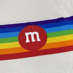 M&Ms Sz L Mars Candy Ringer T-shirt Pride Month Rainbow Retro Style Colorful