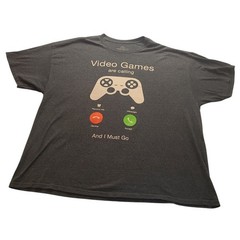 Video Games Are Calling And I Must Go Graphic T-Shirt Gray Men’s 3XL Gamer Tee