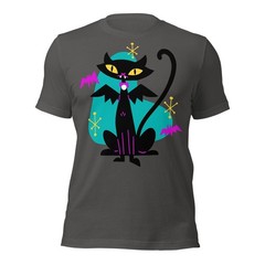 Vampire Black Cat w/ Bat Wings Unisex T-Shirt Retro Atomic Age Mid Century Cool