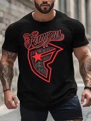 Men’s Casual T-Shirt , Plus Size , with “Famous” and Star Shield Graphic Print ,