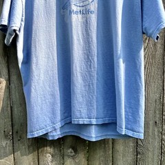 Snoopy Surfing T-Shirt VTG Met Life Insurance Advertising Peanuts XL Light Blue