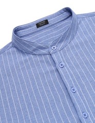 Men’s Cotton Hemp Long Sleeve Casual Beach Henley Shirt (Blue Stripe Large)