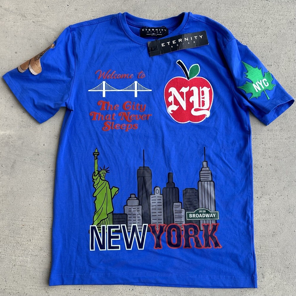 Eternity BC/AD New York NY Elements Blue T Shirt Men S Apple Patches Art Tee