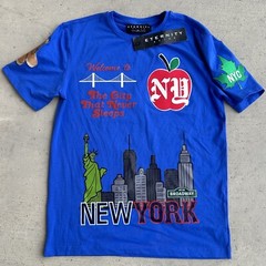 Eternity BC/AD New York NY Elements Blue T Shirt Men S Apple Patches Art Tee