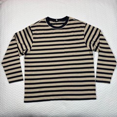 Reiss Perry Mens Long Sleeve Shirt L Striped Pocket Navy Tan Cotton Nautical