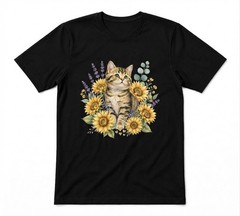 Sunflower Cat Cat And Sunflowers Floral Lover Gifts Tee Black T-shirt