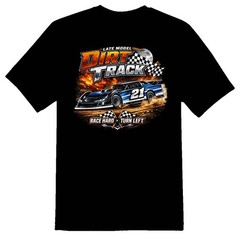 Late model dirt track racing race hard turn left black or white tee sprint car