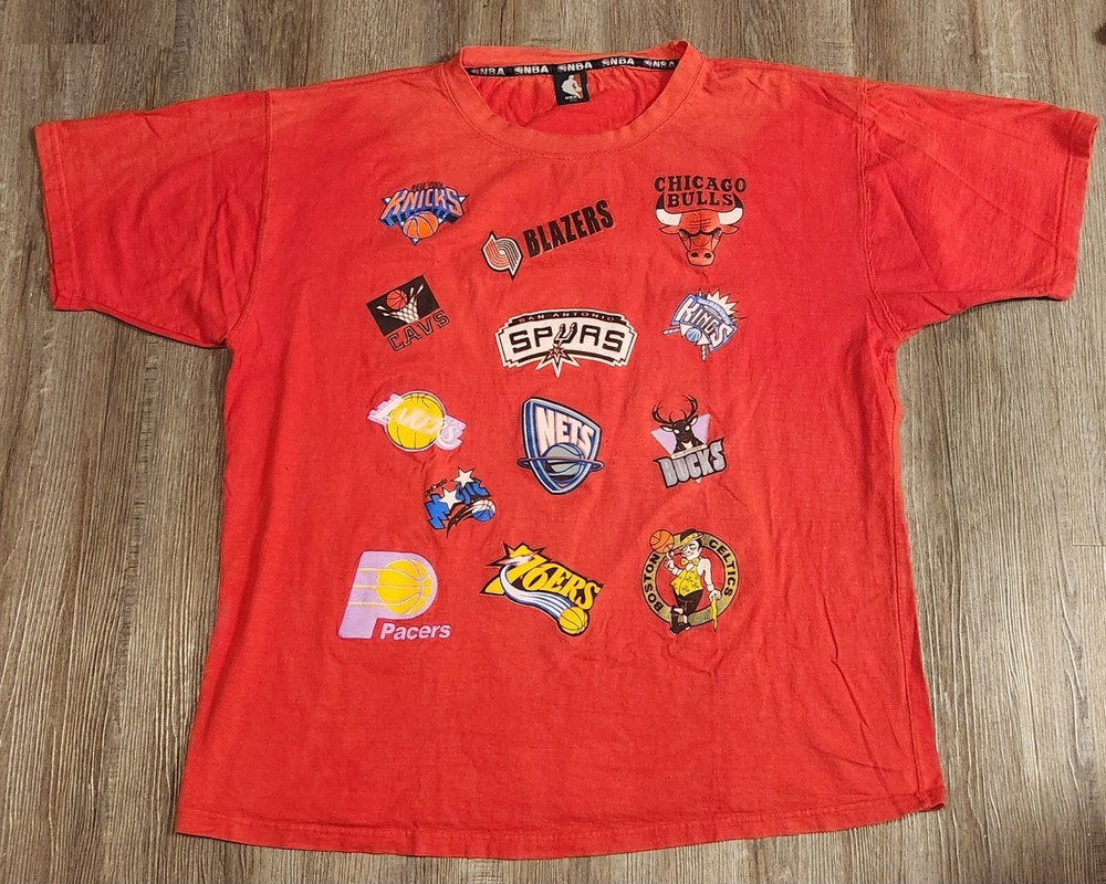 Y2K NBA Basketball Team T Shirt Red XXXL Vintage Bulls Spurs Pacers Lakers 76ers