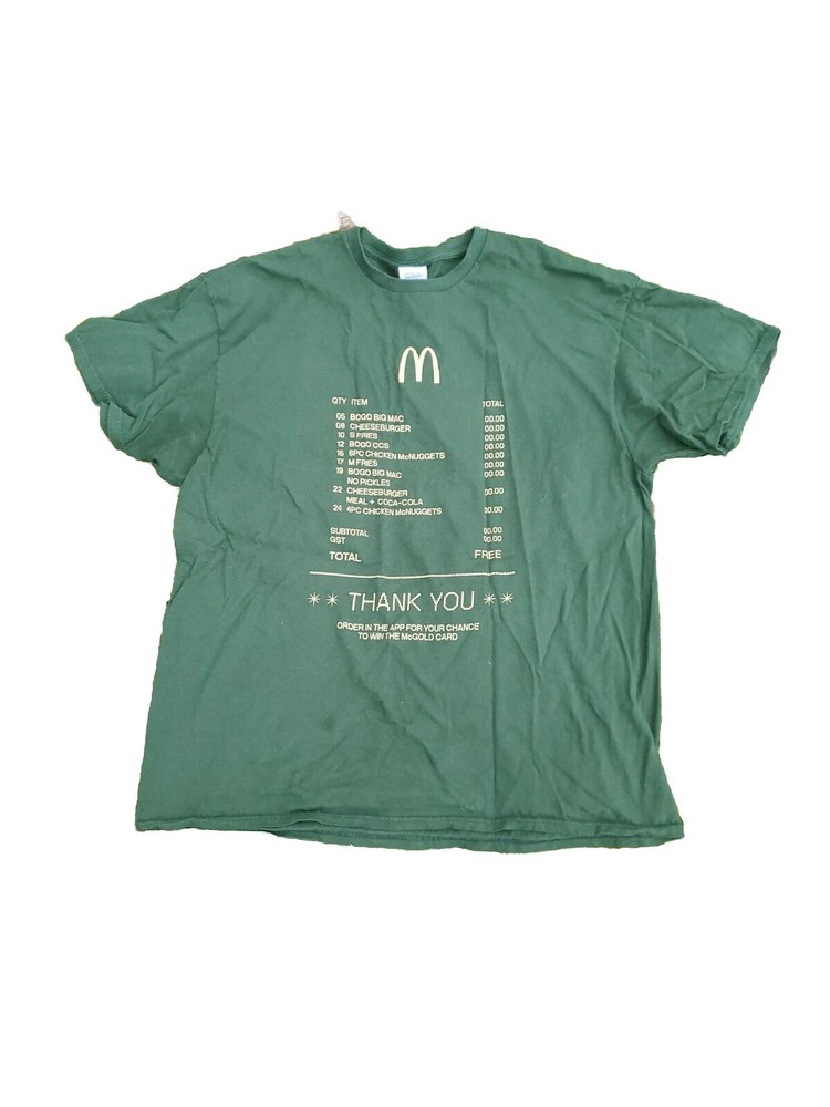 McDonald’s McGold Card Receipt Thank You Green Crew T-Shirt Men’s XL