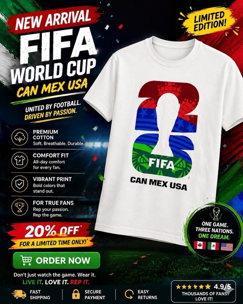 FIFA World Cup CAN MEX USA Graphic T-Shirt Men’s L White Cotton Jersey