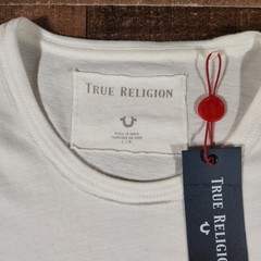 True Religion Shirt Men Large White Optic Tee Gold Metallic Logo Print New