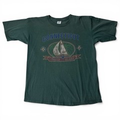 Vintage Connecticut Single Stitch T Shirt Green Sailboat World Class XL