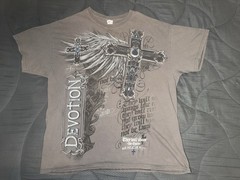 VTG Y2K Affliction Style Shirt Gray Gothic Cross Angel Wings Grunge Pinkman XL