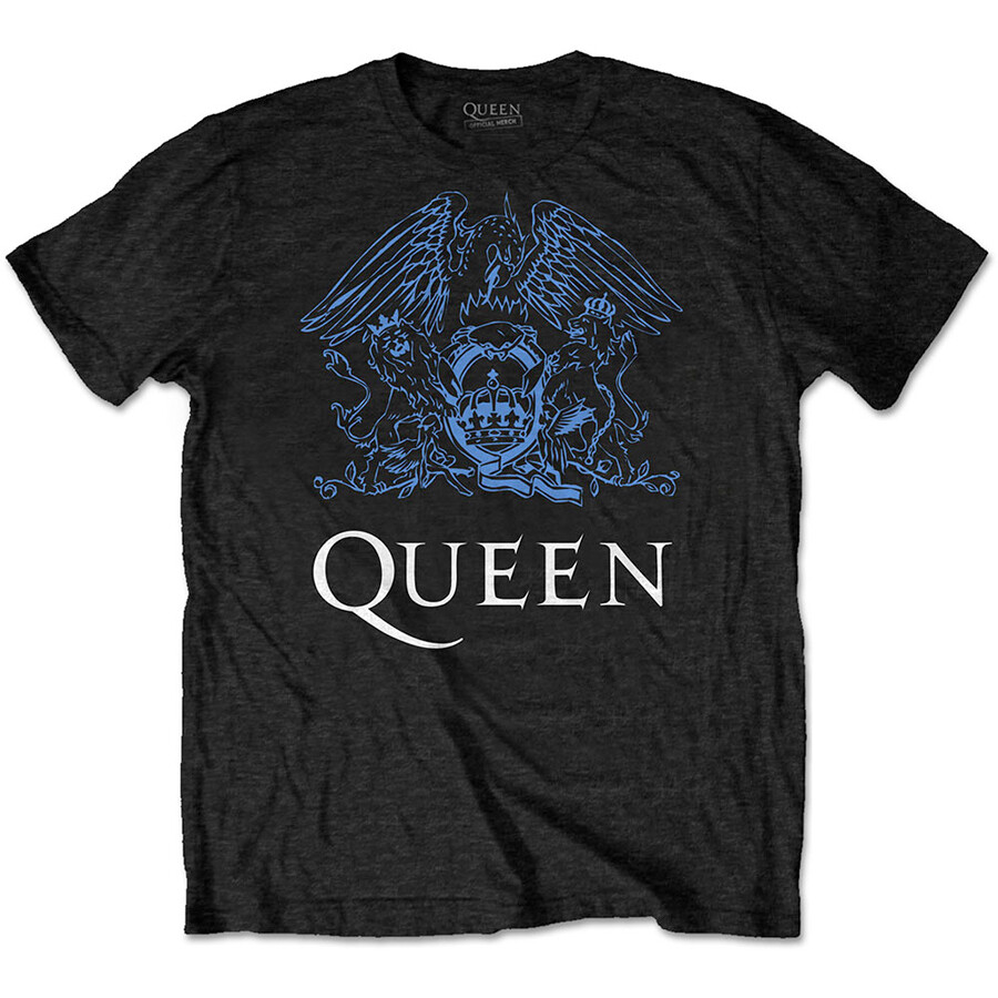 Queen-Freddie Mercury-Blue Crest-Black T-shirt