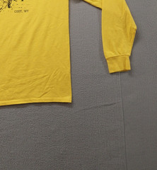 Jerzees Dri Power Men Shirt M Yellow Graphic Tee Long Sleeve Crew Neck Regular
